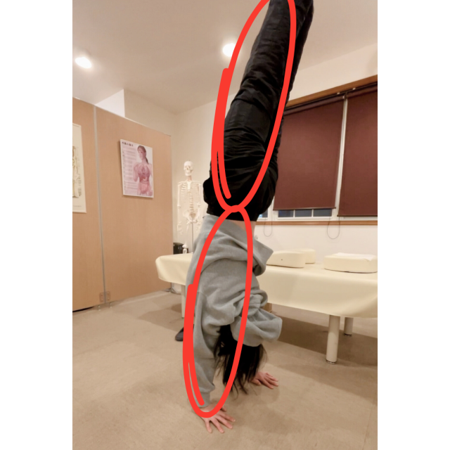 体操倒立時の右肩の痛み改善の症例